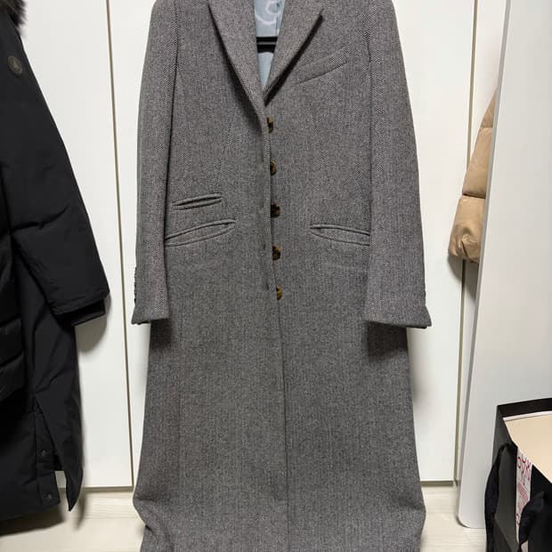 씨엘제로클로즈 여성 그레이 헤링본 싱글 롱코트