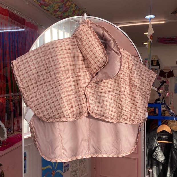 빈티지 체크 리버시블 패딩 조끼