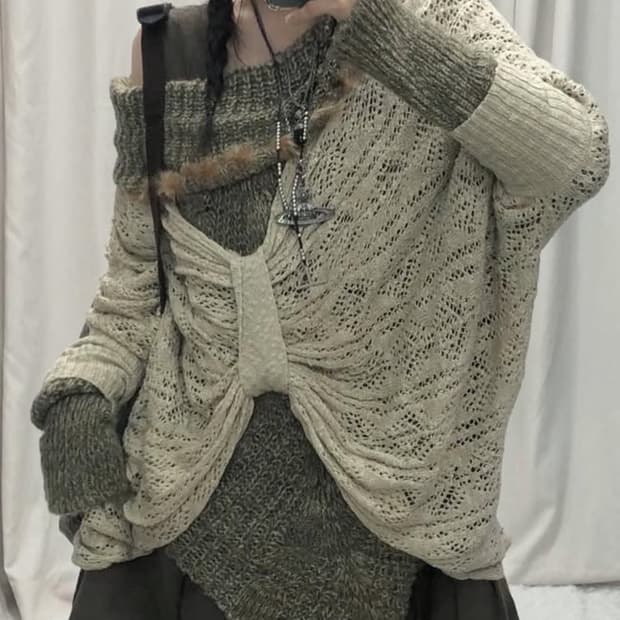 선가든파티  오트밀 리본 가오리 니트 