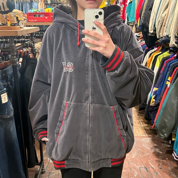 [HI] VTG 벨벳 후드집업 차콜