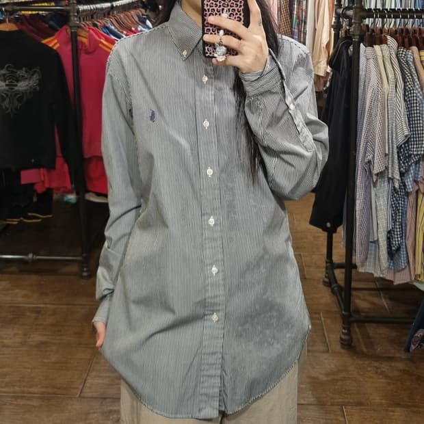 [Hi] polo 폴로 긴팔 스트라이프 셔츠 블랙