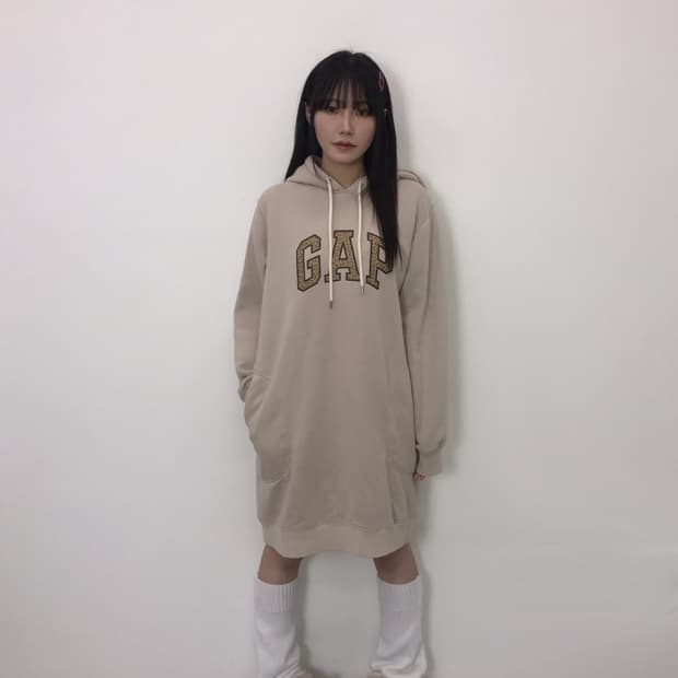 GAP Leopard Logo Beige Long Hoodie