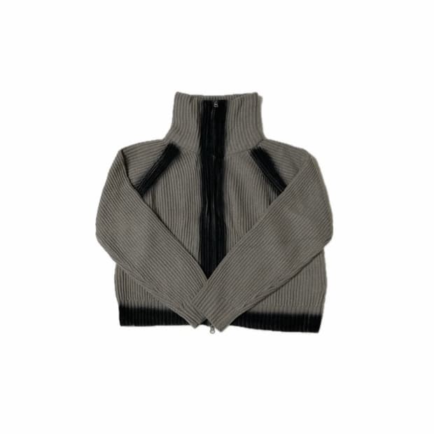 엘리오티 페인팅 니트 집업 베이지