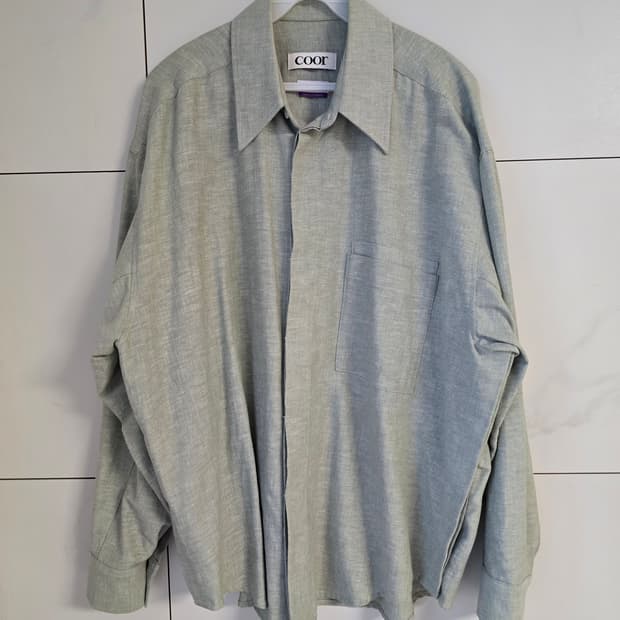 쿠어 벌룬핏 린넨 히든 셔츠(L, 그린)