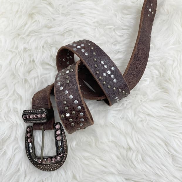 리얼레더 웨스턴 스터드 버클 벨트