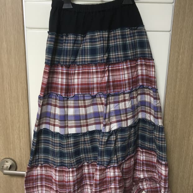 빈티지 체크 패치 캉캉 롱스커트