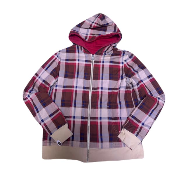 베이프 체크 레드 리버시블 후드집업