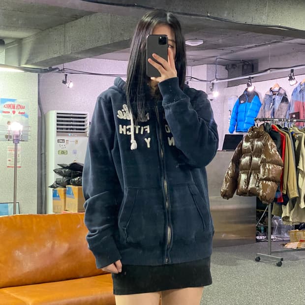 아베크롬비 스펠로고 네이비 후드집업 B4111