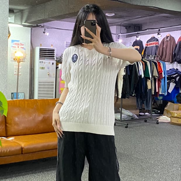 로렌 랄프로렌 꽈배기 반팔 니트 B5386