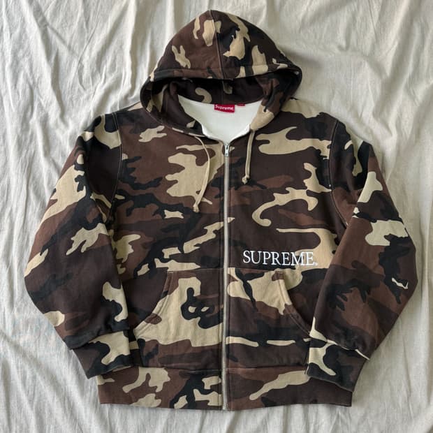슈프림 카모 자수 써멀 후드집업 L