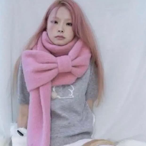 핀쿠노마루 인디언핑크 리본 머플러