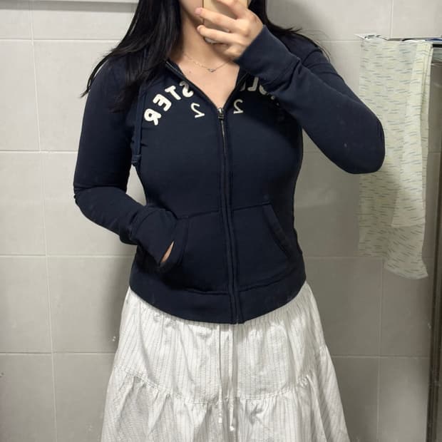 홀리스터 아치로고 네이비 딱붙 후드집업