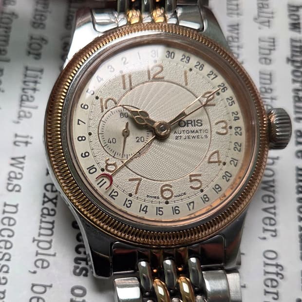 레어] 빈티지 오리스 빅크라운 포인터데이트 스몰세컨즈 코인베젤 브슬 ve