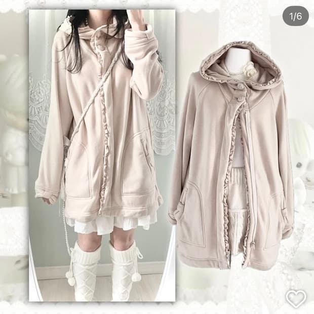 퍄뮤빈티지 파뮤 리본 포인트 프릴 후드 자켓 히메갸루로걀라떼하구미모리로리