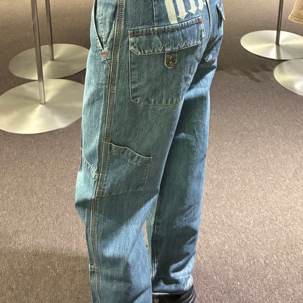 OS)Japanese vintage 여성 레터링 포인트 와이드 데님팬츠