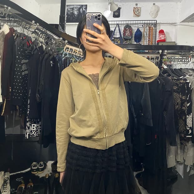 Black dog 레이스 트리밍 카키 후드집업