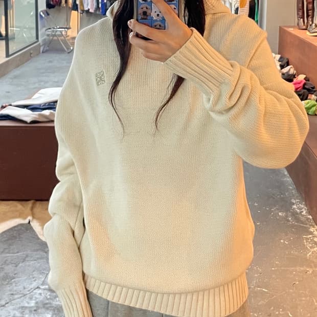 세터 아이보리 니트 후드티
