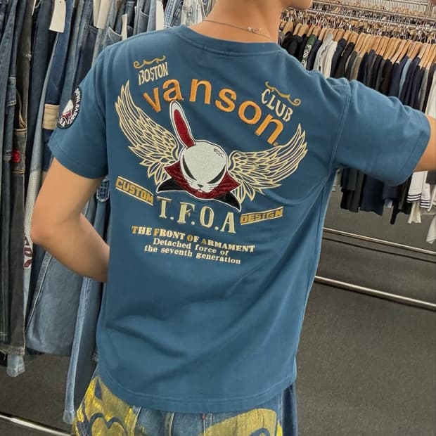 M) 밴슨 빈티지 반팔 티셔츠 후면 자수 TFOA