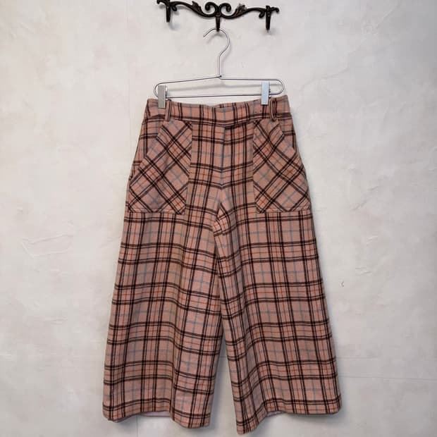 O’2ND baby pink wool check pants