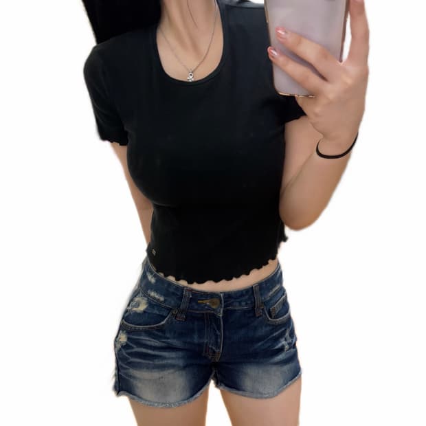 홀리스터 블랙 프릴 반팔 티셔츠