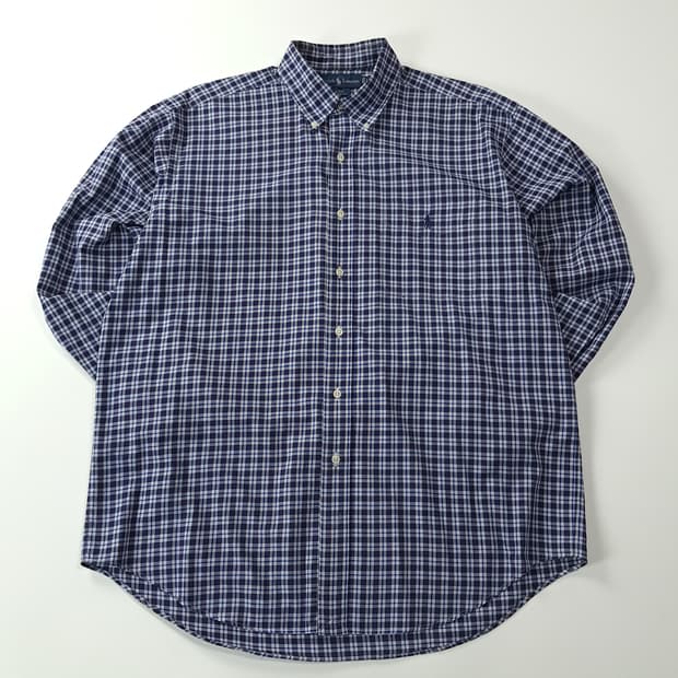 CK271 L 폴로 90s 홍콩판 네이비 스몰 타탄체크 셔츠 남방