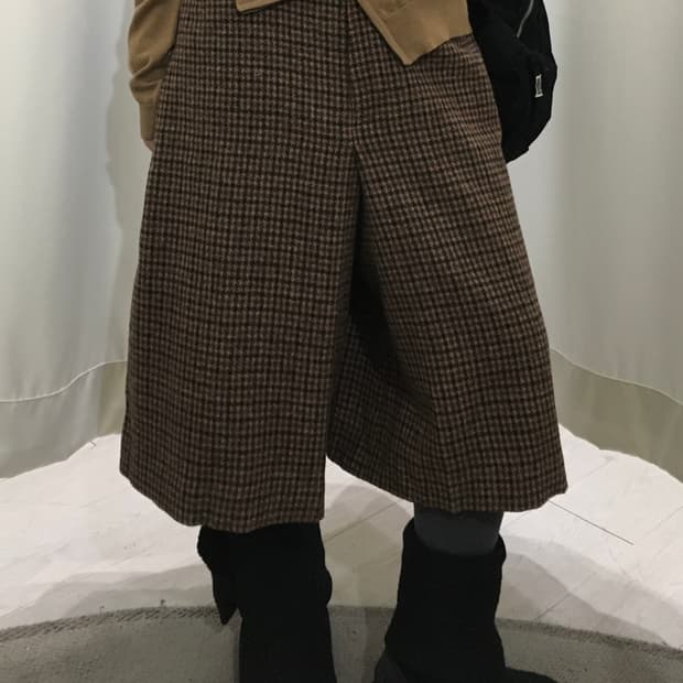 울 체크 카프리 팬츠