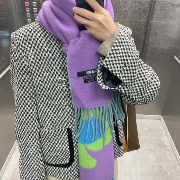 자크뮈스 리버시블 플라워 파워 스카프 머플러 퍼플 블루