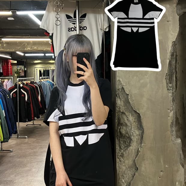 아디다스 롱 로고 반팔 티셔츠 블랙 S #csz2419