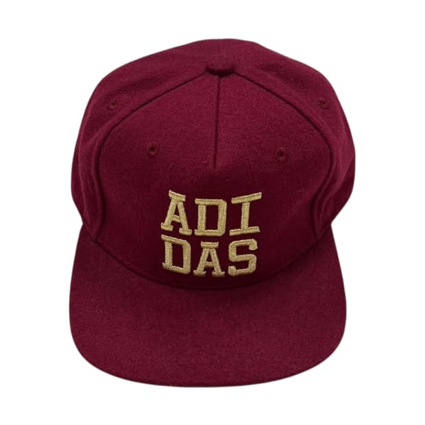 아디다스 빈티지 스펠로고 플리스 기모 스냅백 모자 버건디 레드 M