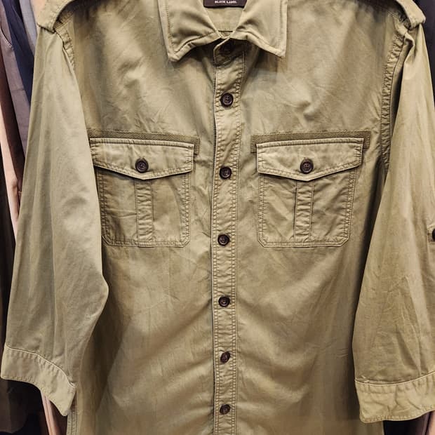 버버리 블랙라벨 카키 야상 셔츠 