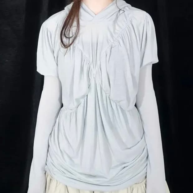 구해요) 샵페어리 후드 크로스 드레이프 원피스