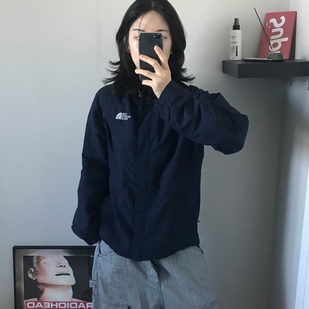 노스페이스 원드 로고 네이비 바람막이 자켓