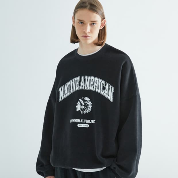 미니멀프로젝트 피치스킨 인디언 아트웍 오버핏 맨투맨 XL