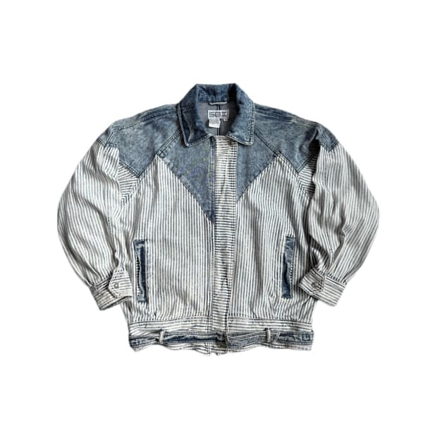 SB ll 90s 빈티지 벨티드 스트라이프 도킹 데님자켓
