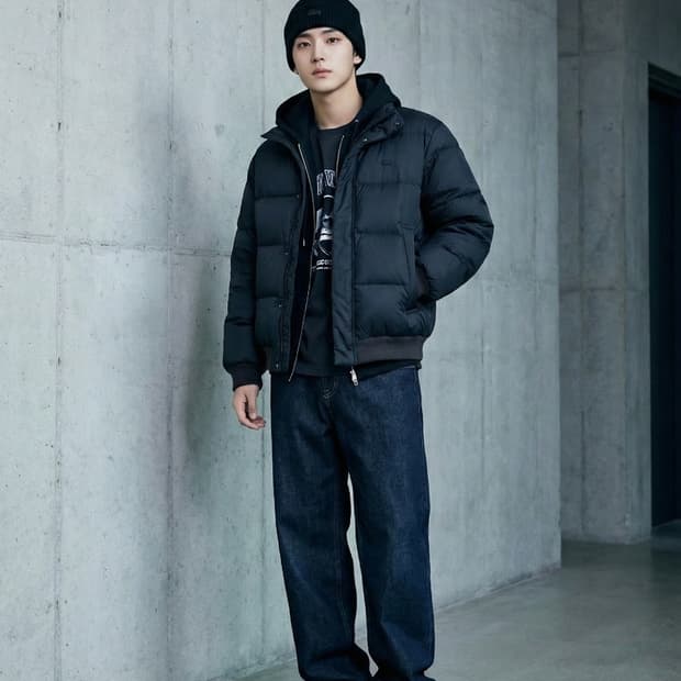 LACOSTE 라코스테 덕다운 숏패딩 블루종