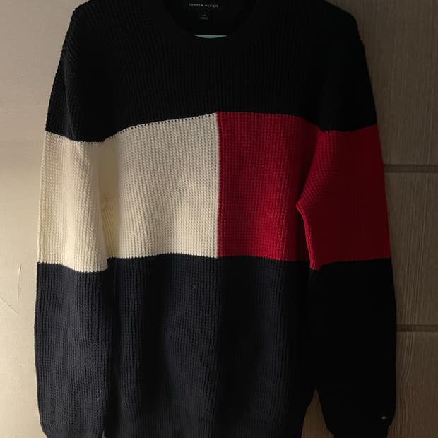 타미힐피거 빅로고 컬러블록 니트 스웨터