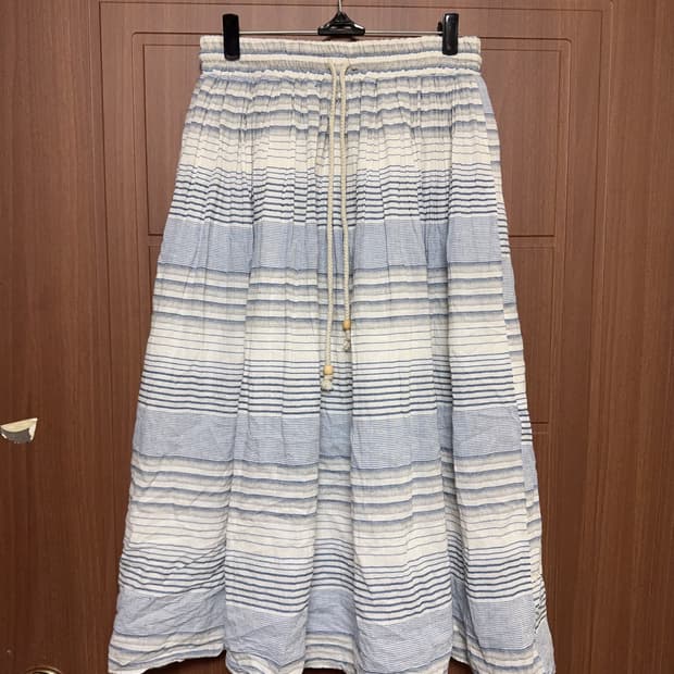 모리걸 하구미 일본 빈티지 스트라이프 우드 비즈 블루 롱 스커트