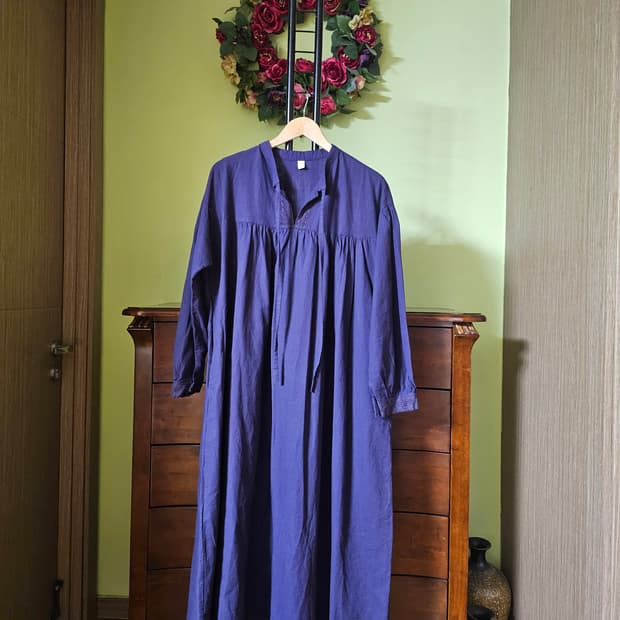 보라색 레이스배색 광목원피스