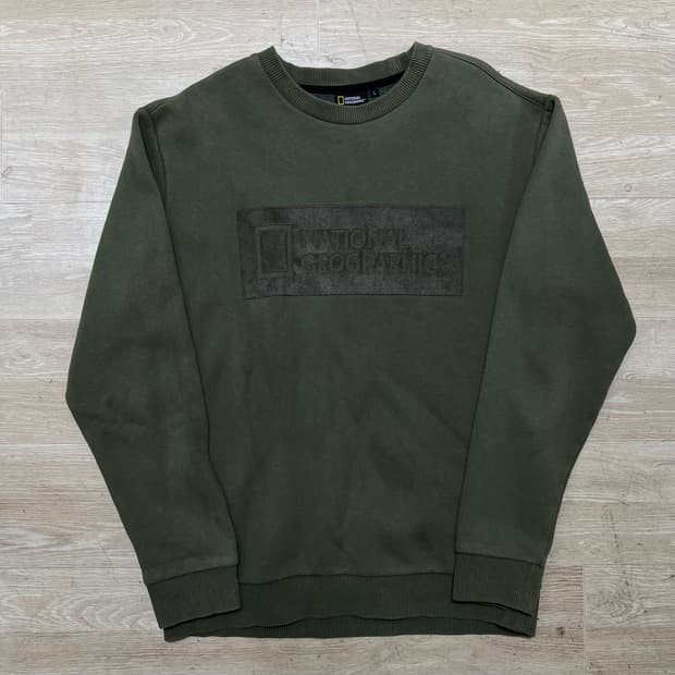 내셔널지오그래픽 빅로고 기모 맨투맨 크루넥 티셔츠 [카키] L/100