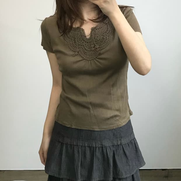 빈티지 크로쉐 반팔 티셔츠