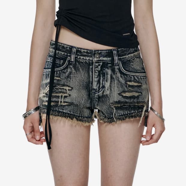 락케이크 Damage Denim Shorts - Ash Blue