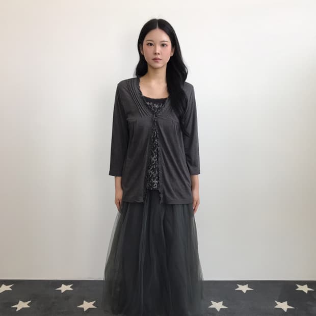 Jpn Grey Ruffle Trim Layered Top