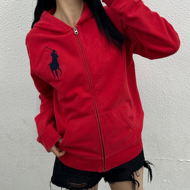 폴로 랄프로렌 네이비빅포니 레드 후드집업 XL