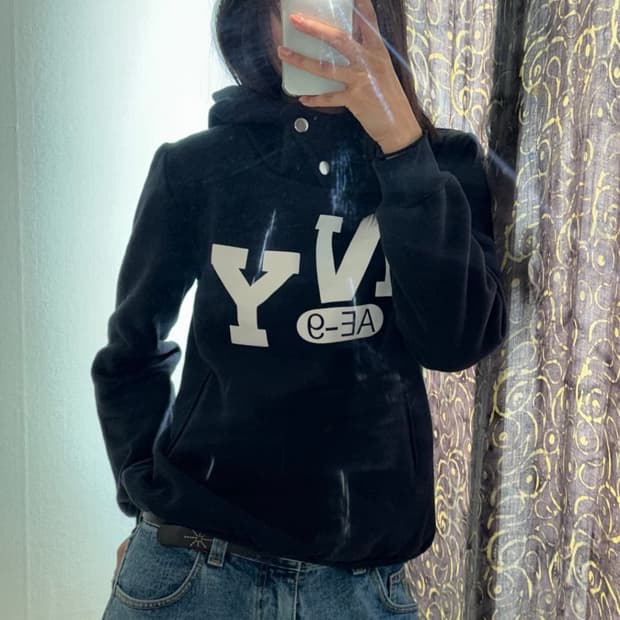 Vintage 펑크 투버튼 기모 후드티