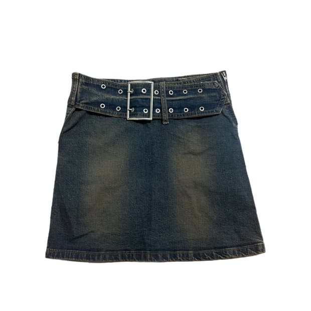벨트 디테일 2000‘s y2k 이탈리안 빈티지 워싱데님 미니 스커트 