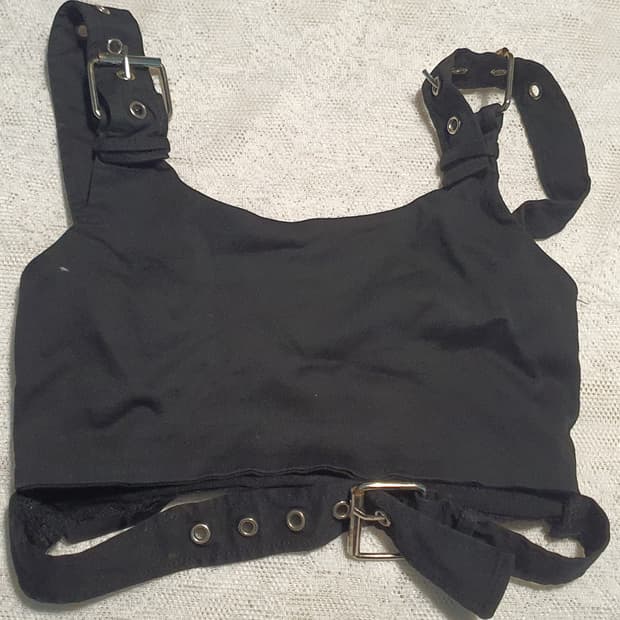 [빈티지] 블랙 버클 크롭 브라탑