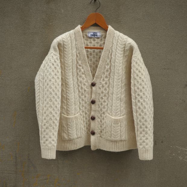 80‘s 아이리쉬 도네갈 피셔맨 아란 가디건 스웨터