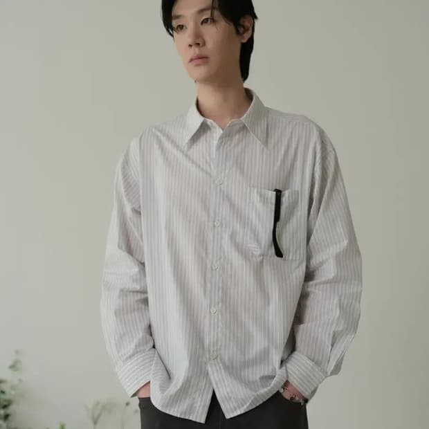 3)웨이비니스 오리가미 스트라이프 셔츠 그레이