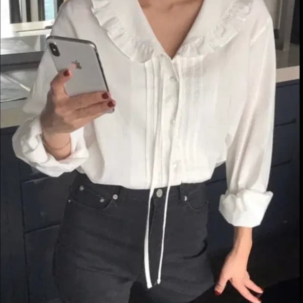 타낫 코드유 빅카라 화이트 블라우스 55~77 택달린새제품