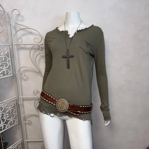 Ash khaki grunge damage long sleeve
